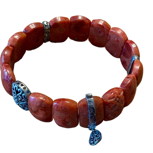 Silpada Rare Retired B2259 Carved Coral Bracelet with Silver Details 7” Wrist